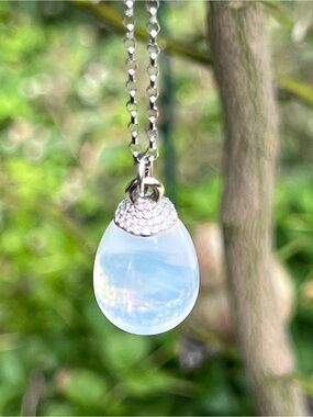 Goshwara 18k WG Opal and Diamond Pendant with 14k WG Italy Rolo 16” Chain